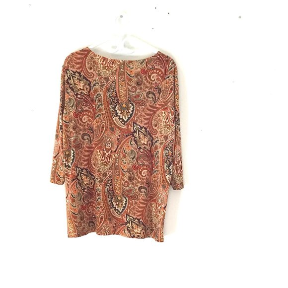 Oversize 2X top/tunic INC brown paisley 3/4 sleeve stretch women's holiday event - Picture 7 of 7
